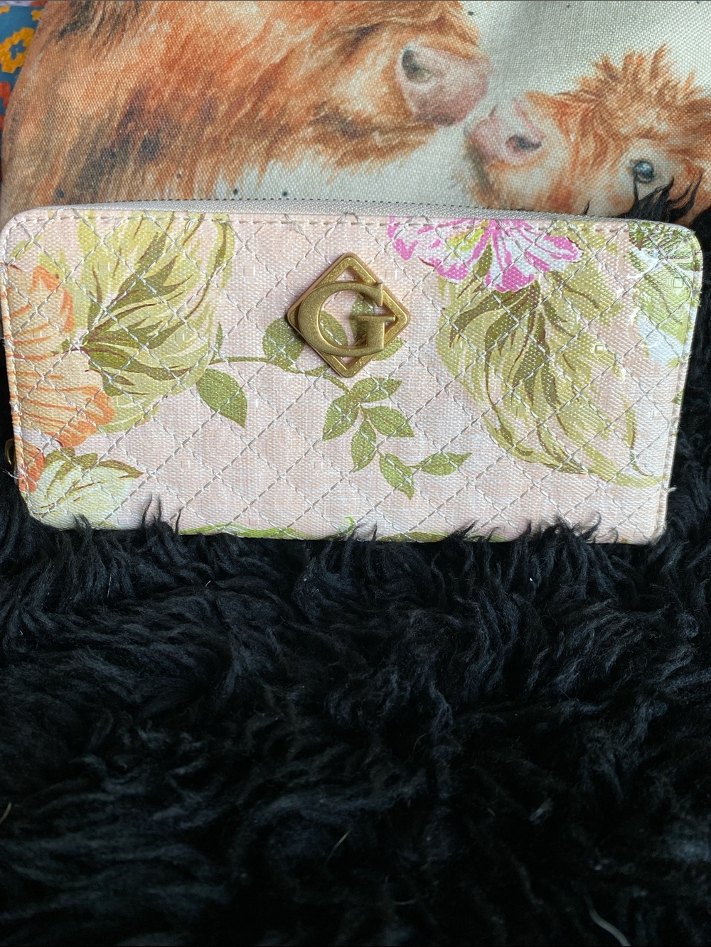 Guess Floral Quilted Zip Wallet - Pink Green Floral